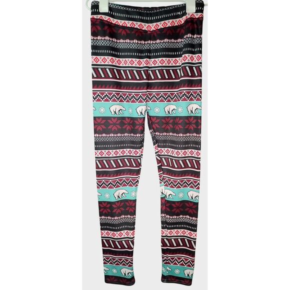 Serra Fair Isle Polar Bear Fleece Lined Legging Holiday Nordic Print Pants MED - Picture 1 of 2